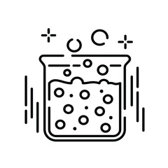 Black And White Laboratory Flask With Bubbles And Sparkles On Transparent Background Simple Line Art Illustration