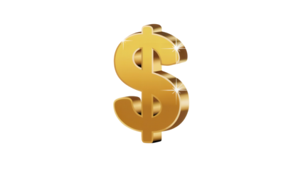 Shiny golden dollar sign symbol representing wealth and currency isolated on transparent background