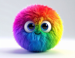 Cute Rainbow Fluffy Creature with Big Eyes