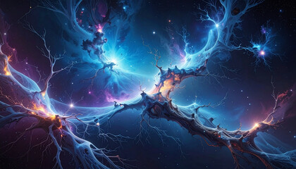 Cosmic Nebula Tree Branches in Deep Space