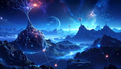 Futuristic Digital Neural Network Cosmic Landscape