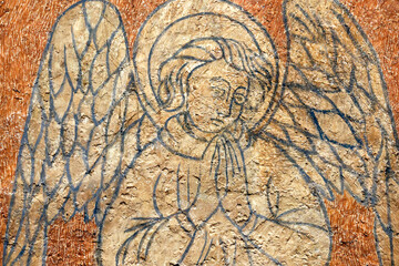 The crypt of Bayeux Cathedral is famous for its 15th-century mural paintings depicting a group of musical angels on the vaults and above the capitals. Bayeux.  France.