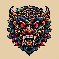 Illustration of a scary barong head