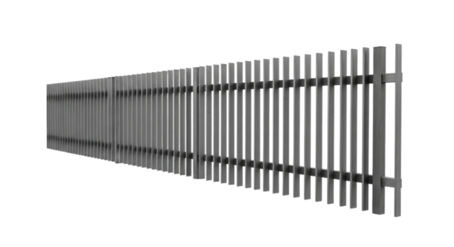 Wooden fence panel with vertical slats designed for garden or property borders transparent background, cutout PNG