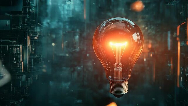 Light bulb sparking with futuristic digital technology idea