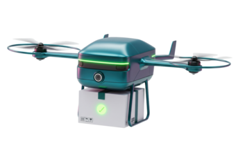 Isolated drone delivery service with box package, modern air transport concept for shipping