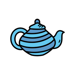Blue Striped Teapot Doodle Isolated on Transparent Background Simple Hand Drawn Illustration