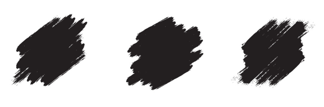 Brush lines set. Vector black paint brush spots. highlighter lines or felt-tip pen marker. Ink smudge abstract shape stains and smear set with texture Vector.