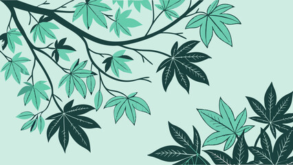 Fototapeta premium Stylized Leafy Branches on a Green Background.