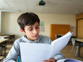 Young Dyslexic Student Reading in Classroom