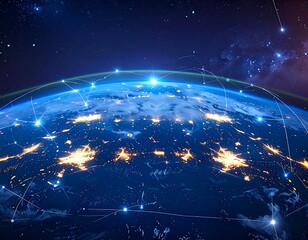 Earth at night, network of lines connecting cities