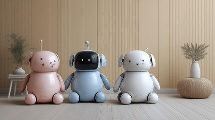 Fototapeta na wymiar futuristic robot pets in minimalist home