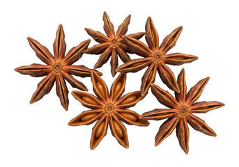 Isolated, close up of star anise pods, natural brown spices used in cooking and baking