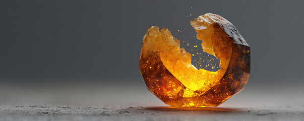 Crystalline object reveals inner glow as sonic vibrations cause slight cracking and movement