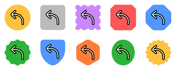 Vector turn left arrow chevron icon. Black, white background. Perfect for app and web interfaces, infographics, presentations, marketing, etc.