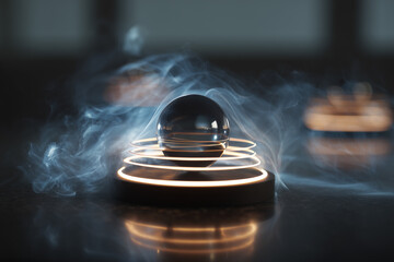 Fototapeta premium Levitating sphere creates rhythmic rings of smoke-light in a captivating display of ambient artistry