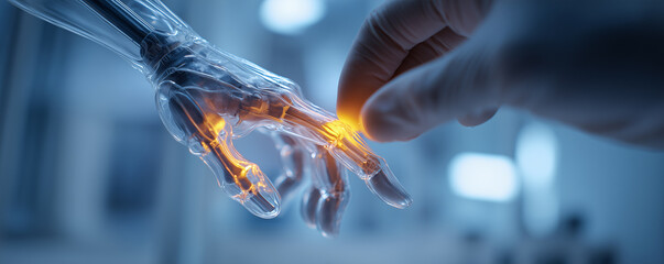 Biotech implant insertion in a transparent limb model suspended in midair