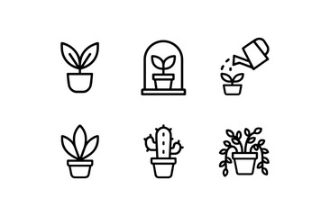 Minimalist plant icons: line art of succulents and houseplants