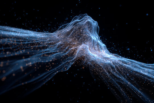 Abstract scatterplot of light particles frozen mid-movement creating unique sonic shapes in a dynamic display of energy