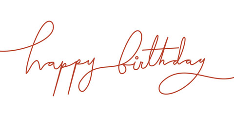 Happy Birthday handwritten lettering continuous line art isolated on white background. Happy birthday handwritten inscription Continuous thin line
