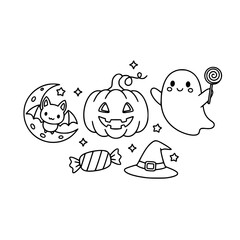 Ghost pumpkin candy halloween cute outline illustration
