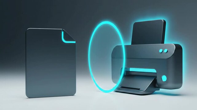 DLP Protection: Printer Egress Blocked when a shield disc interposes between page and printer; the page drifts back and a check dot appears, declaring policy success at a glance.