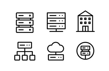 Minimalist line icons: server, network, and cloud computing concepts