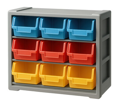 Compact plastic storage stand with stackable bins for organizing craft supplies.