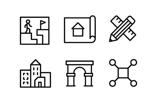 Linear icons: architecture, construction, blueprint, and design tools
