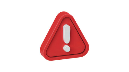 Red triangular warning sign with a white exclamation mark symbol isolated on transparent background