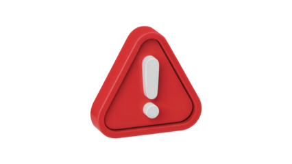 Red triangular warning sign with a white exclamation mark symbol isolated on transparent background