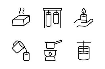 Simple line art of candle making steps and tools