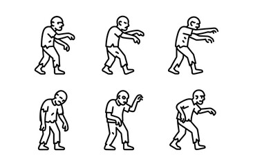 Set of cartoon zombie poses in minimalist style