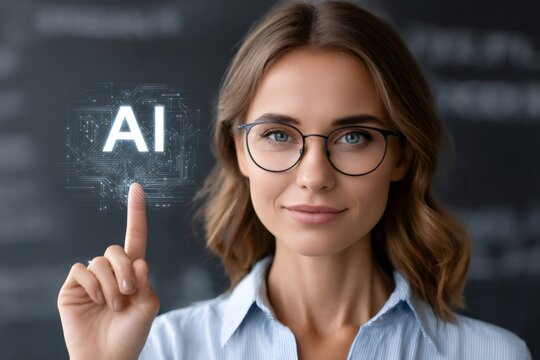 Woman activating ai technology with finger interface