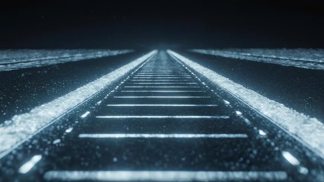 Icy Railway Tracks with Snow