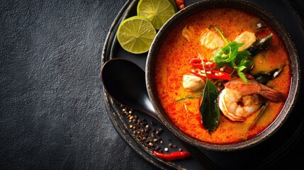 Flavorful Spicy Shrimp Soup with Fresh Herbs and Lime Slices