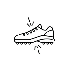Black Line Art Icon of a Soccer Cleat Shoe with Studs and Laces on a Transparent White Background Emphasizing Athletic Performance