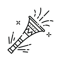 Black Line Art Party Horn with Festive Sparkles and Sound Waves on Transparent Background Celebrating Joyful Event © wiston