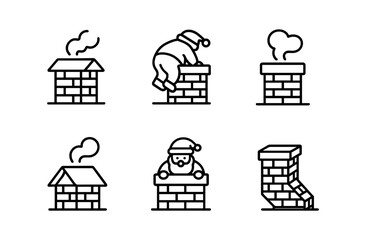 Fototapeta premium Festive santa chimney icons: minimalist black line holiday designs