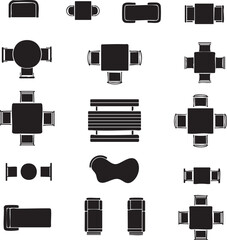 Outdoor Table and Chair Silhouettes, Patio Furniture Vector, Top Down Plan View, Minimal Design, Isolated Flat Icons © ShamimReza