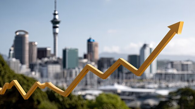 High vantage point reveals a sprawling city skyline with digital overlays, showcasing urban architecture under a clear sky