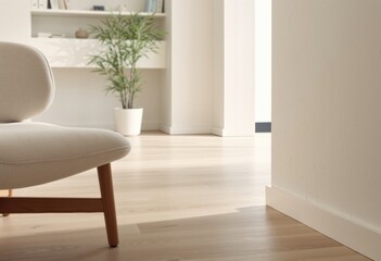 Fototapeta premium Empty modern living room with light wood floor and soft seating