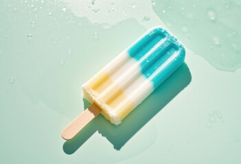 Multicolored popsicle on a pale mint-green background