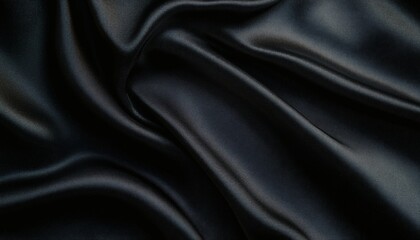Fototapeta premium The image shows a close-up view of dark-colored satin fabric, exhibiting a smooth texture and soft, flowing folds.
