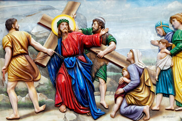 Obraz premium Way of the cross. Station 8. Jesus meets the women of Jerusalem. Church of Fatima.