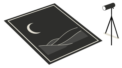 Abstract Illustration of Night Scene with Telescope.