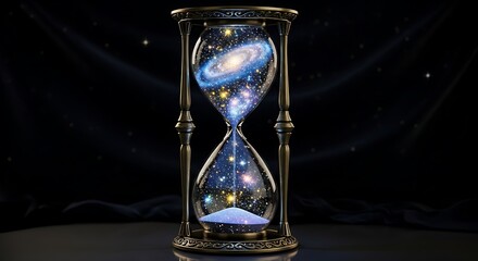 Hourglass with sand on black background