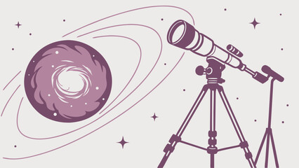 Astronomy Illustration Telescope and Celestial Body in Space.