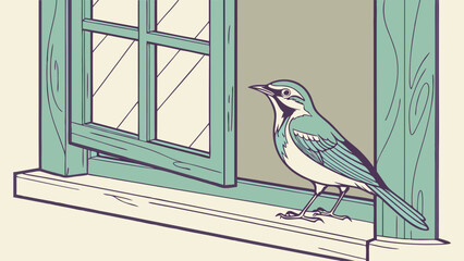Bird by a window vector illustration.