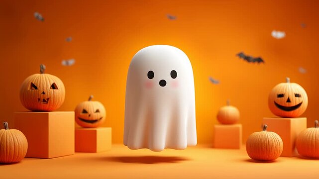 Cute Halloween ghost and pumpkin scene. Festive season